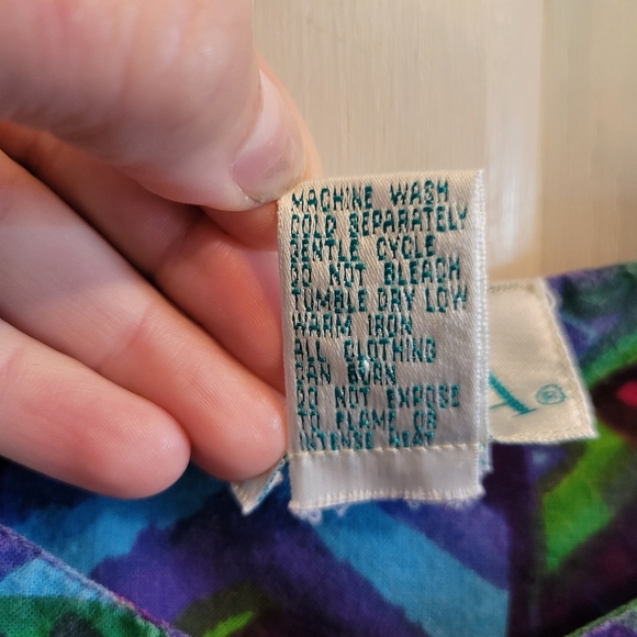 Vintage Aria Purple Pink Green Blue Abstract Print Midi Dress - Picture 4 of 5